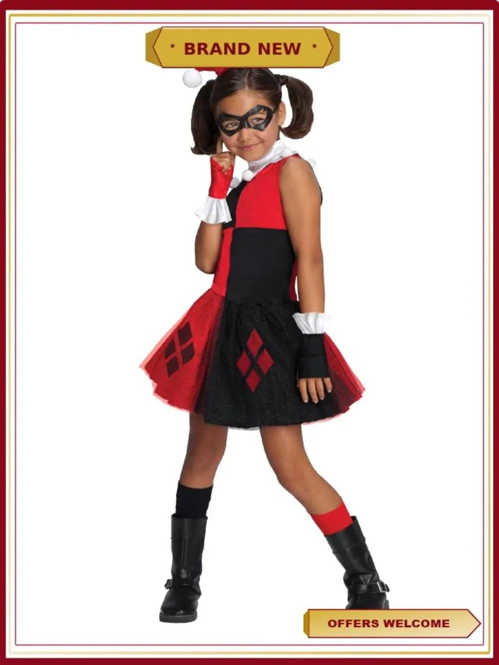 Harley Quinn Costume Girls Size L 10 12 Jester Dress Halloween Rubies